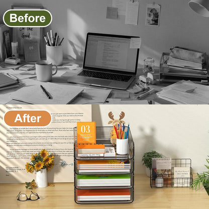 FANXIYQ 4-Tier Acrylic Paper Tray Organizer, Clear Stackable Desk File Organizer for Documents, Files, Letters, A4 Paper, Books, Notes, Mail & Paper Storage, Office Classroom Home