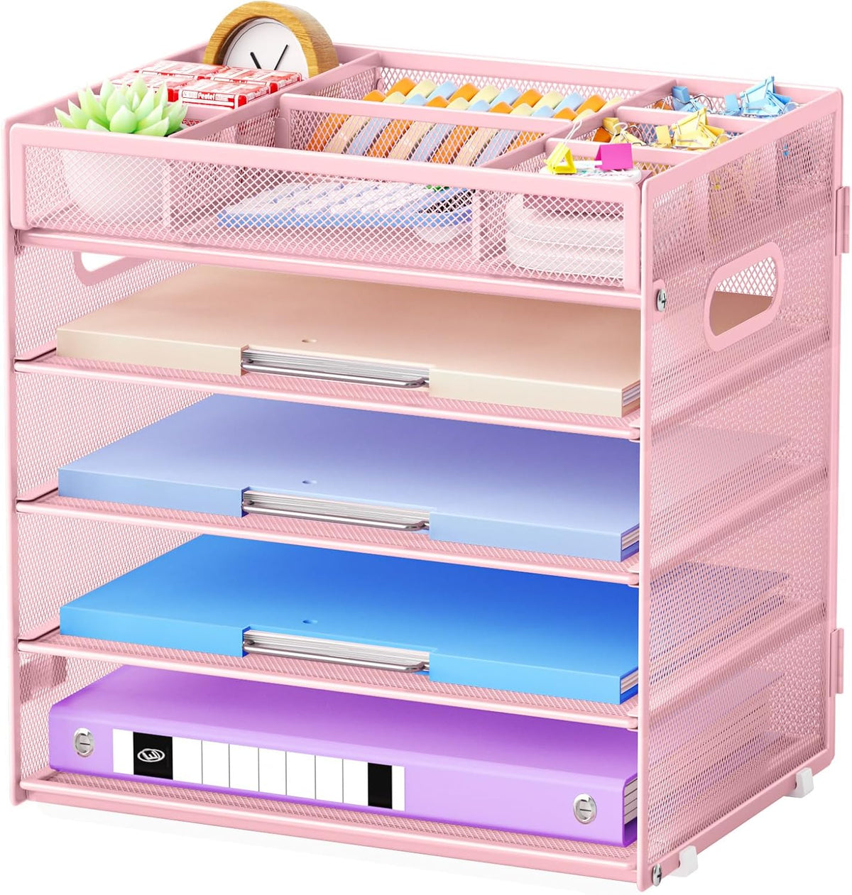 Marbrasse 5 Tier Paper Organizer Letter Tray, Mesh Desk File Organizer with Handle, Paper Sorter Desk Organizer for Home Office Supplies - Black, Adjustable