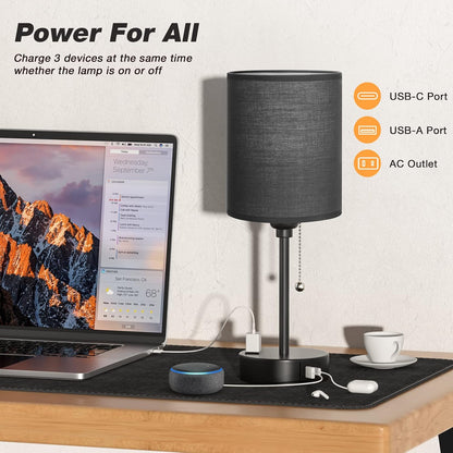 Dicoool Bedside Table Lamp for Bedroom - Small Desk Lamp with USB Ports