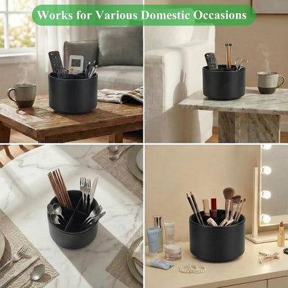 Round Leather Art Supply Organizer,Remote Control Holder,360 Degree Rotating,Multi-Functional Pencil Holder,4 Compartments Desktop Stationary Organizer(1-Blue Bird) - Colors B