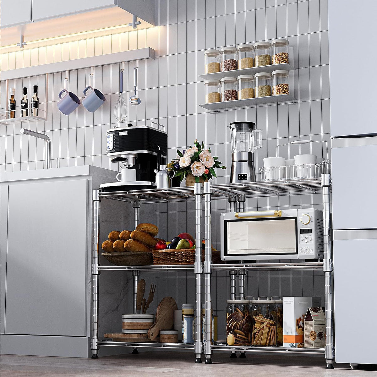 M MZG 450 lbs Steel Storage Shelving 3-Tier Utility Shelving Unit Steel Organizer Wire Rack for Home,Kitchen,Office (11.8" D x 17.7" W x 26.3" H) - Colors A