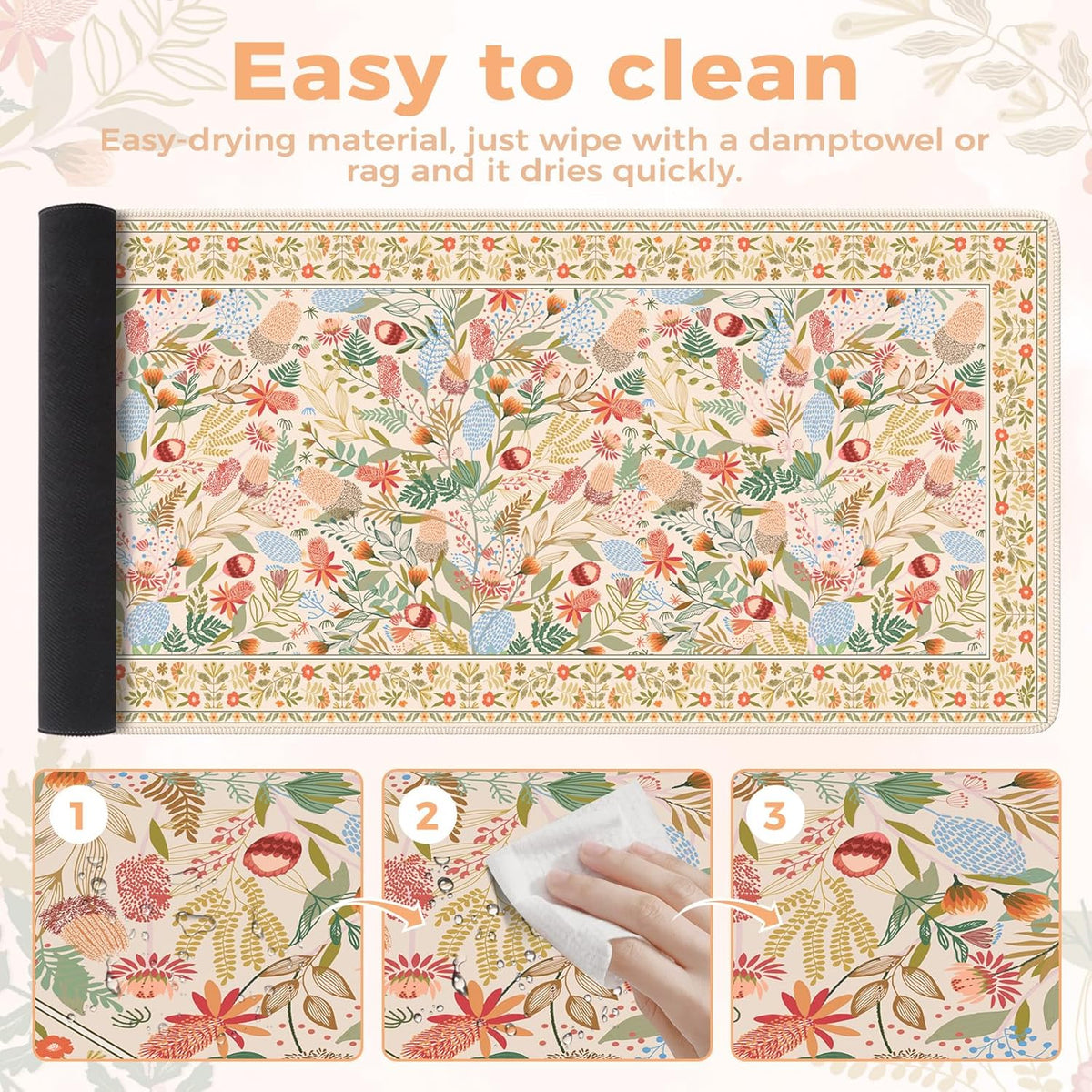 Desk Mat,Mouse Pad for Office Desk,35.4x15.7in,Pink Flowers