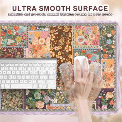 Desk Mat,Mouse Pad for Office Desk,35.4x15.7in,Pink Flowers