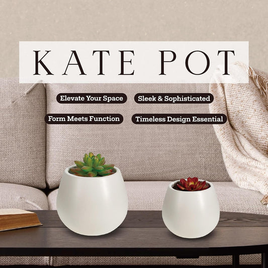 Kate Sleek Matte White Plant Pot Indoor, 5 Inch Pot for Plants, Lightweight, Minimal Style, Tabletop Decorative Garden Pot at Living Room, Work Desk, Ceramic Cachepot for Indoor Plants, Faux Flower
