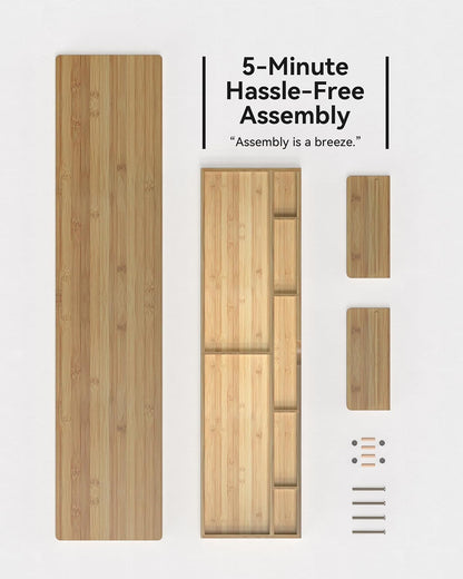 Bamboo Monitor Stand with Large Storage Drawer,23 Inch Ergonomic Computer Riser for Desk, Holds Up to 220lbs, Screen Shelf with 5 Compartments for Keyboard & Stationery Organization