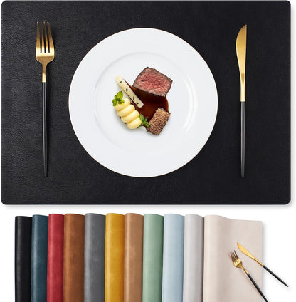 MOSAYT Vinyl Placemats Set of 6-12 X 17 Inch - Faux Leather 100% Waterproof Oil-Proof Wipeable PU Place Mats, Heat Resistant Reversible Table Mats for Kitchen, Dining, Outdoor, Reddish Brown