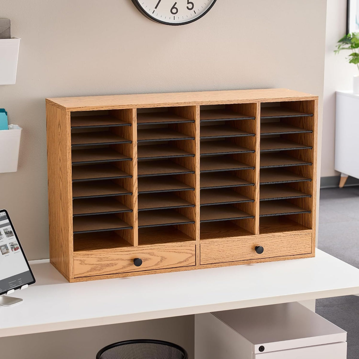 Safco 9422GR Wood Adjustable Literature & Paper Organizer, 16 Adjustable Compratment, Stackable Durable Construction, Home, Office, Mailroom, Classroom Mailbox , Gray