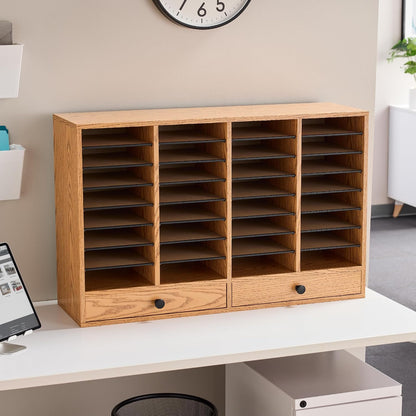 Safco 9422GR Wood Adjustable Literature & Paper Organizer, 16 Adjustable Compratment, Stackable Durable Construction, Home, Office, Mailroom, Classroom Mailbox , Gray