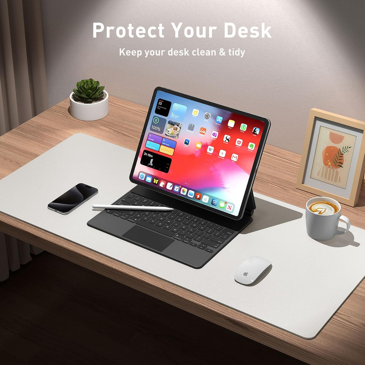 Aothia Leather Office Desk Pad Protector, Non-Slip PU Leather Desk Blotter, Waterproof Laptop Writing Mouse Pad for Office and Home, Black, 31.5" x 15.7" - Colors B