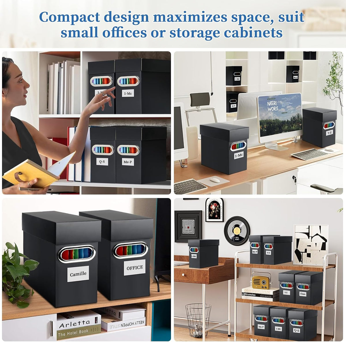 File Organizer Box with Lid & Handle, Thickened Cardboard Hanging File Folder Storage Boxes for Letter Size, Portable Filing Organizer for Office, Home, Classroom, Black