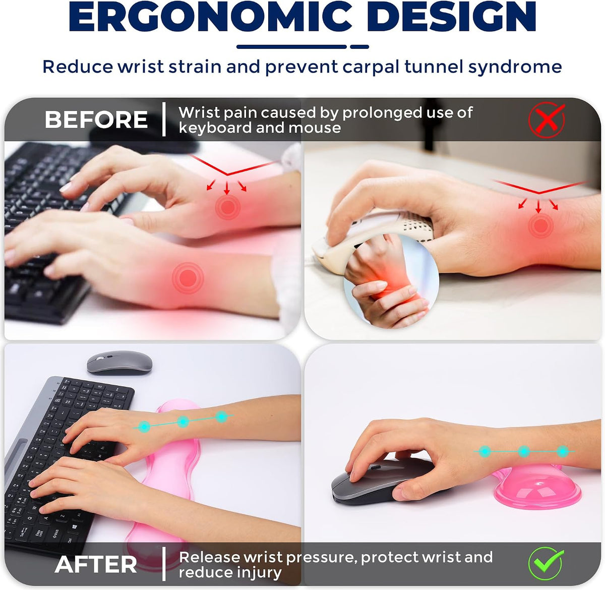Gel Wrist Rest for Keyboard and Mouse, Wrist Rest for Keyboard, Mouse Wrist Support, Pain Relief, Cool Touch, Non-Skid, Keyboard and Mouse Wrist pad Set