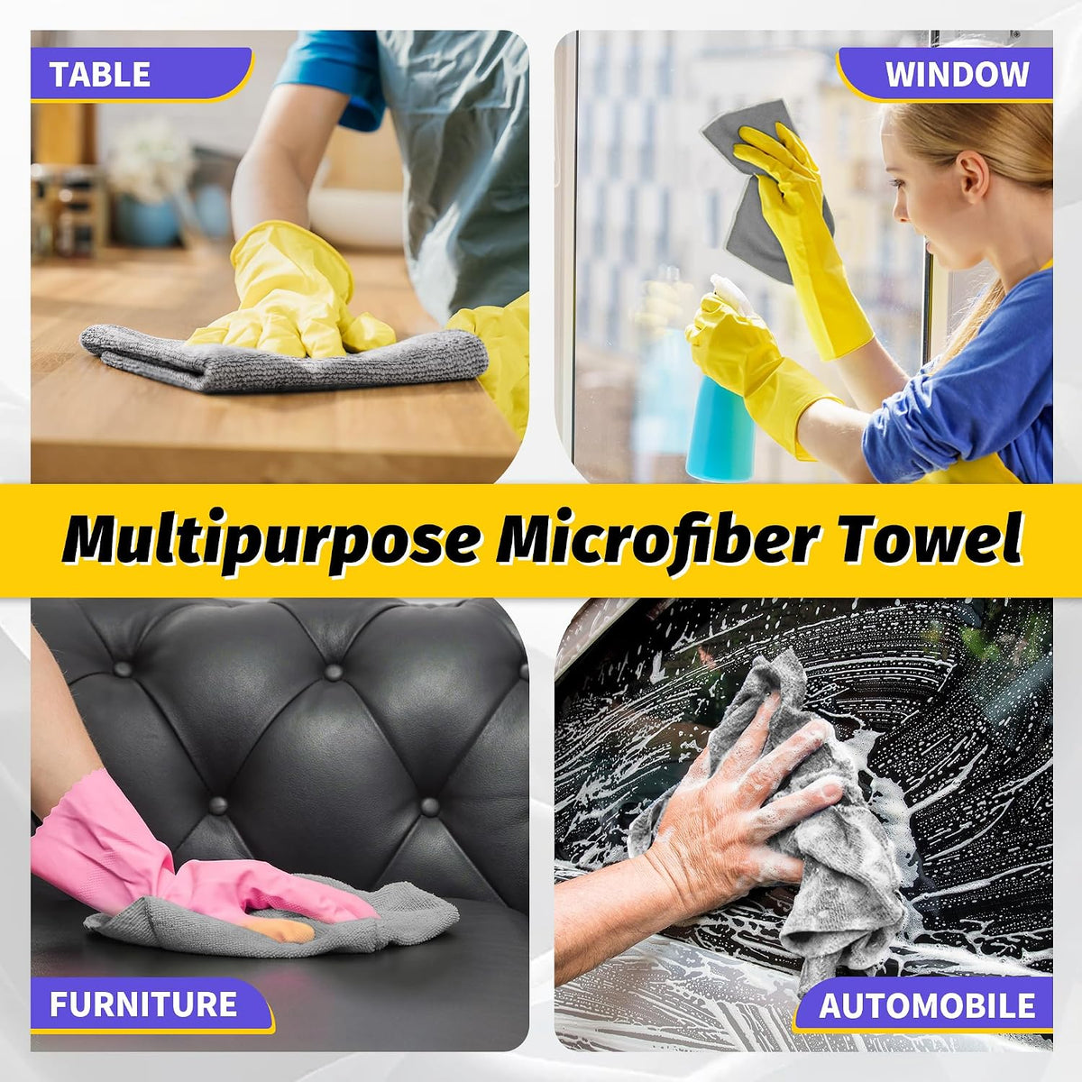 Microfiber Cleaning Cloth, Cleaning Rags Microfiber Towel Bulk Absorbent Lint-Free Wash Cloths, All-Purpose Shop Towels for Cars, Automotive, Garage, Home & Kitchen 11.5"*11.5"