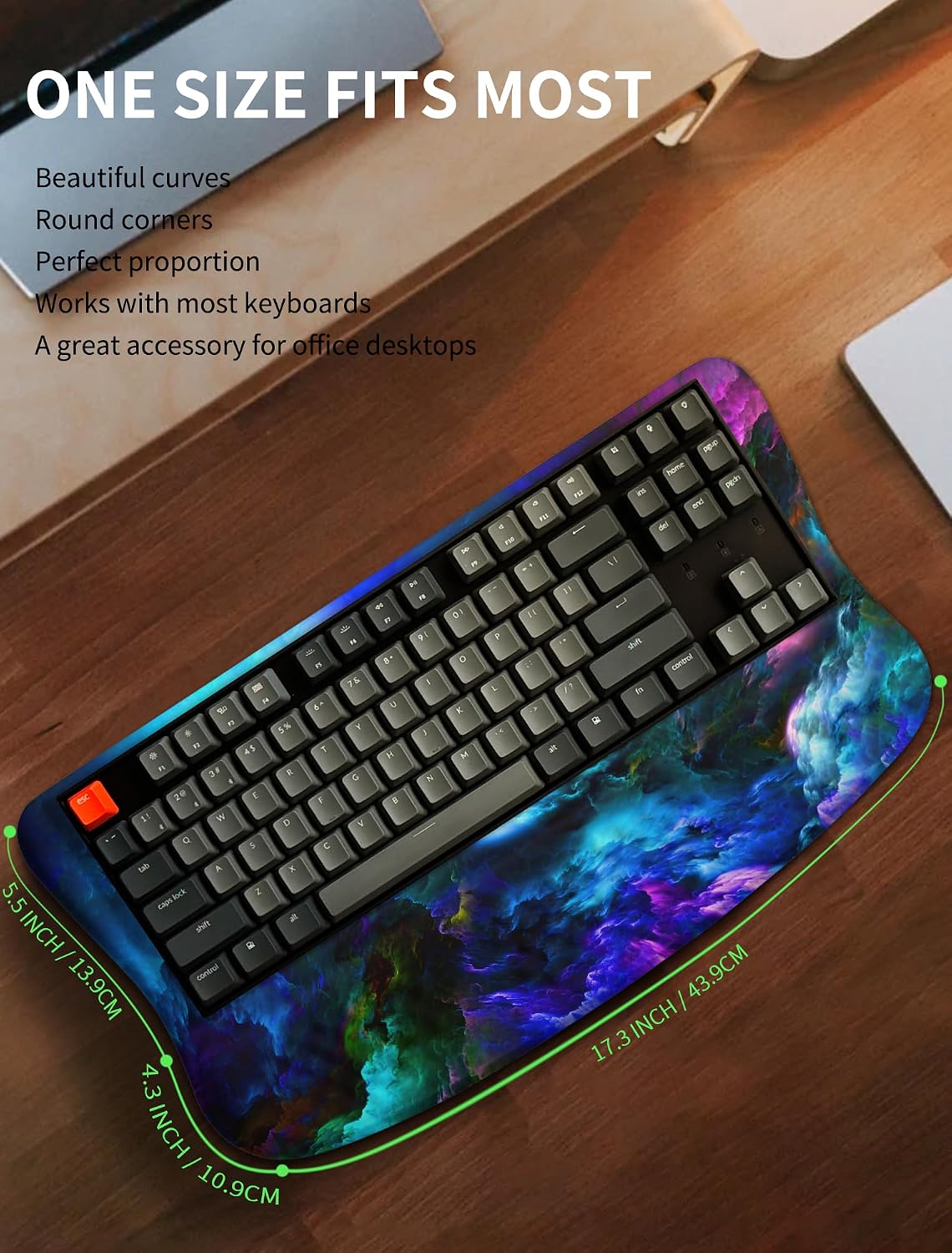 Ergonomic Wave Wrist Rest with Keyboard Stand, Cushioned Palm Rest, Comfortable Integrated Memory Foam for Natural Typing and Relieve Wrist Pain, Dark Night Black