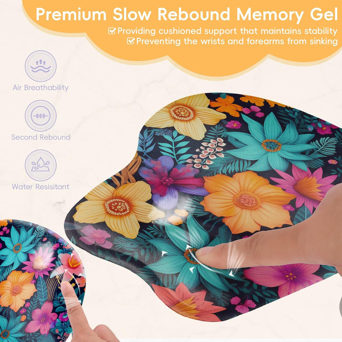 Wrist Support Mouse Pad Anti Slip Rubber Wrist Rest Mousepad 9in X 8in Small Desktop Notebook Mouse Mat for Working and Gaming (M-Pink Floral)