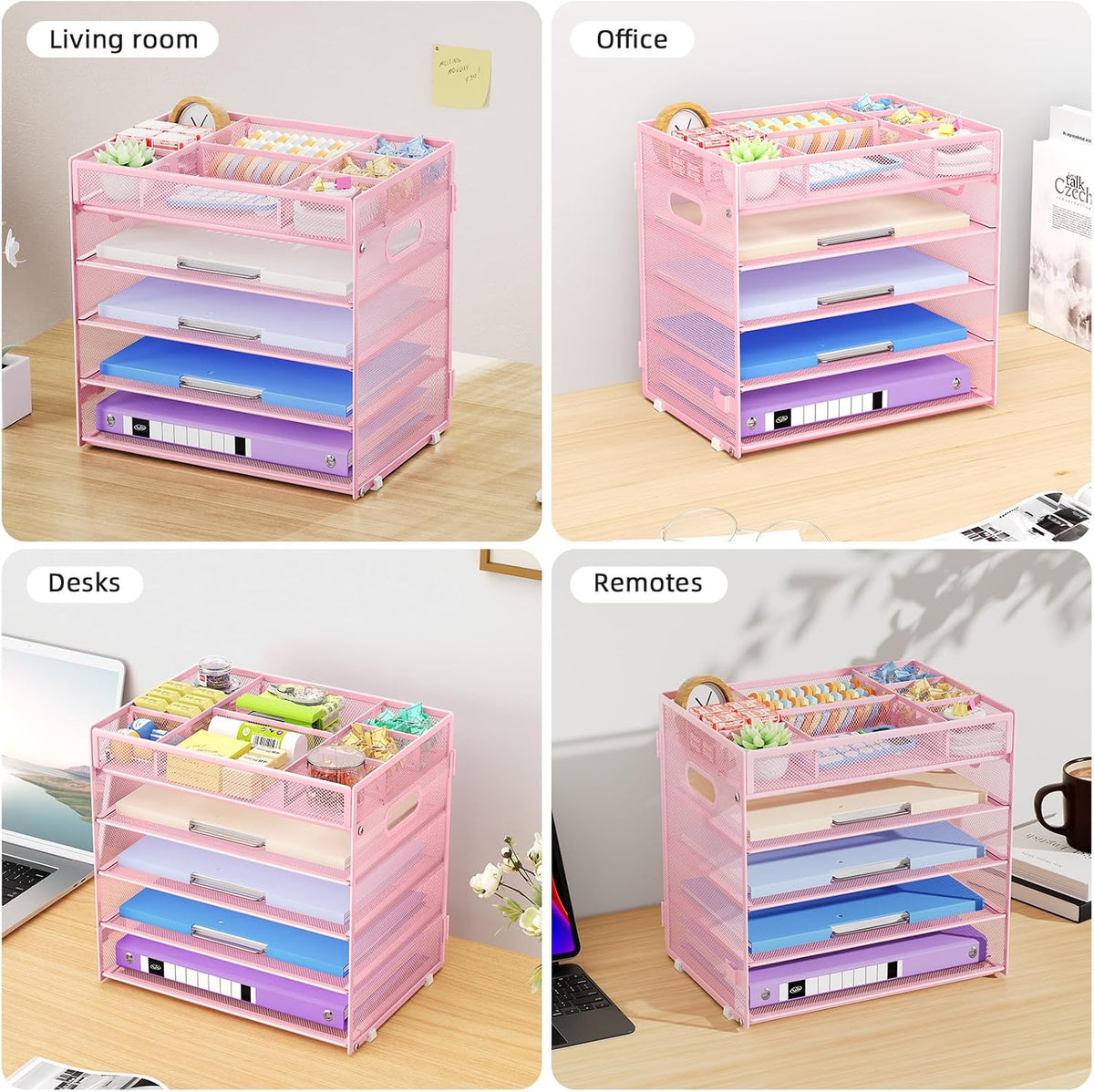 Marbrasse 5 Tier Paper Organizer Letter Tray, Mesh Desk File Organizer with Handle, Paper Sorter Desk Organizer for Home Office Supplies - Black, Adjustable