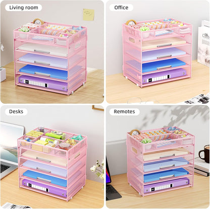 Marbrasse 5 Tier Paper Organizer Letter Tray, Mesh Desk File Organizer with Handle, Paper Sorter Desk Organizer for Home Office Supplies - Black, Adjustable
