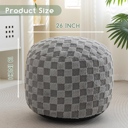 Round Stuffed Pouf Ottoman, Corduroy Poufs with Foam Chunk Filling, Furry and Fluffy Pouf Foot Stool Storage Ottoman, 20 X 15 Floor Poufs Foot Rest for Living Room, Dark Grey