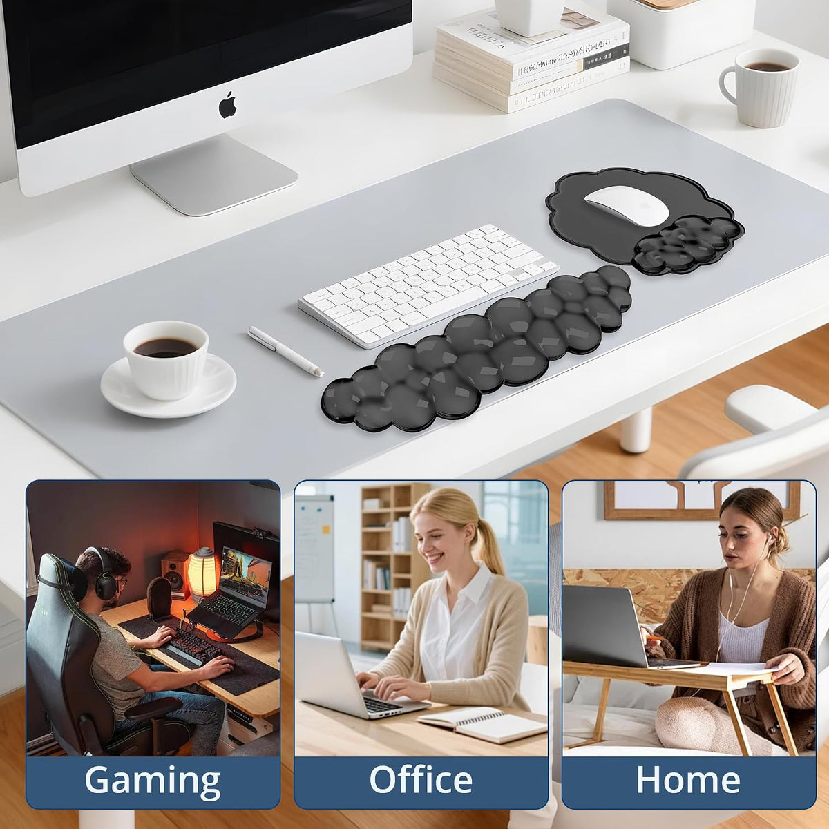 Keyboard Wrist Rest Set — Ergonomic Cloud Gel Wrist Rest Keyboard and Mouse Pad, Non-Slip Desk Accessories for Office and Home（White）