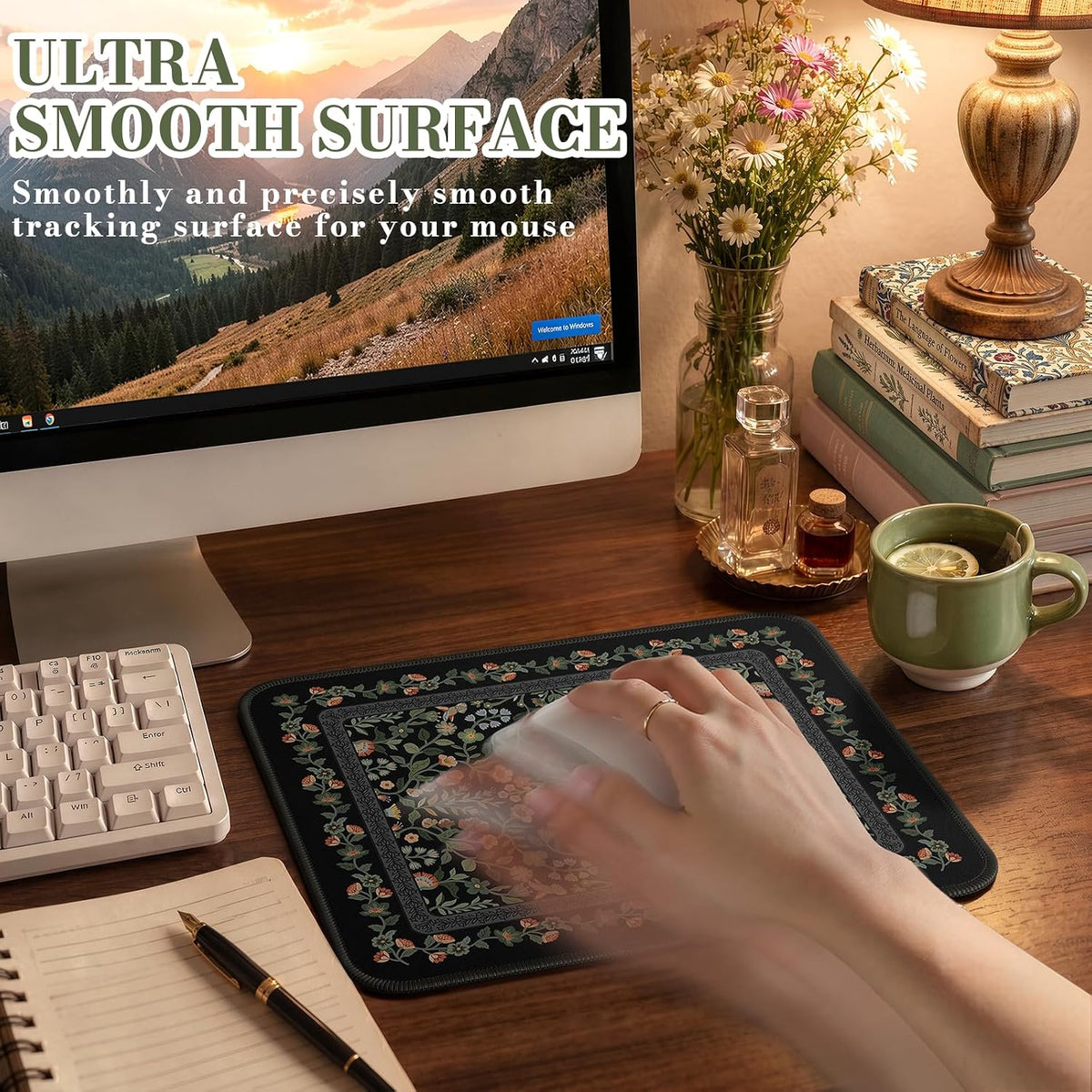 iCasso Desk Mat for Keyboard and Mouse, Large Mouse Pad, Desk Pad Mat, Anti-Slip Big Mousepad with Stitched Edges for Computer Desktop(Deep Green)