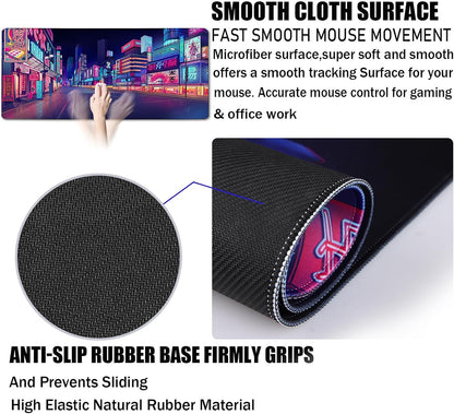 31.5" x 15.7" Waterproof Fabric Desk Pad, Rubber Anti-Slip Base, Stitched Edges No Curling, Fits Laptop Keyboard and Mouse, Smooth Office Mat Large Mouse Pad for Work Game, Black