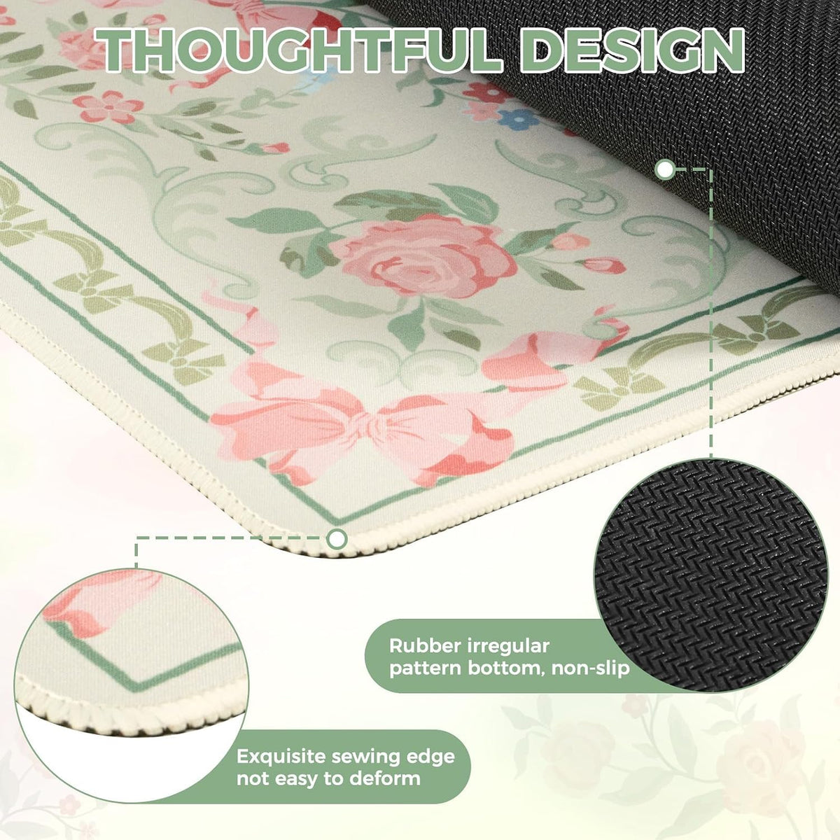 Desk Mat,Mouse Pad for Office Desk,35.4x15.7in,Pink Flowers