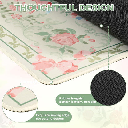 Desk Mat,Mouse Pad for Office Desk,35.4x15.7in,Pink Flowers