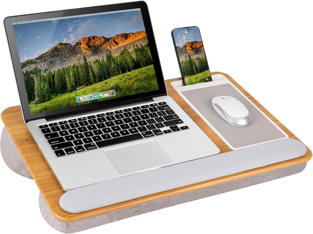 LAPGEAR Home Office Pro Lap Desk with Wrist Rest, Mouse Pad, and Phone Holder - Black Carbon - Fits up to 15.6 Inch Laptops - Style No. 91598