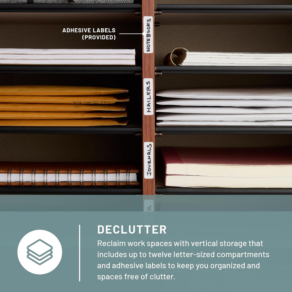 Safco 9422GR Wood Adjustable Literature & Paper Organizer, 16 Adjustable Compratment, Stackable Durable Construction, Home, Office, Mailroom, Classroom Mailbox , Gray