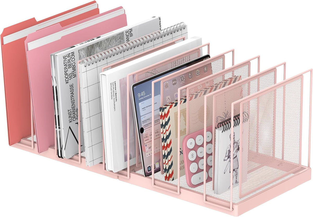 File Organizer for Desk, 5-Section Vertical File Sorter, Paper Holder Organizer Standing Metal File Folder for Office Home Classroom, Black