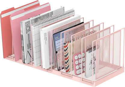 File Organizer for Desk, 5-Section Vertical File Sorter, Paper Holder Organizer Standing Metal File Folder for Office Home Classroom, Black