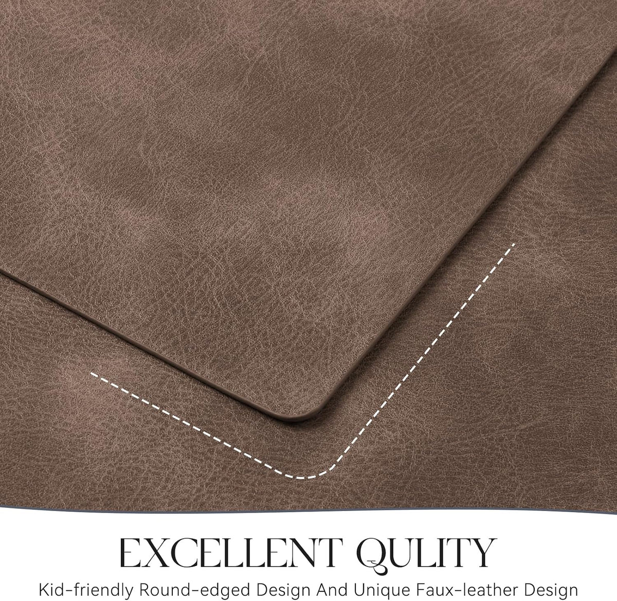 MOSAYT Vinyl Placemats Set of 6-12 X 17 Inch - Faux Leather 100% Waterproof Oil-Proof Wipeable PU Place Mats, Heat Resistant Reversible Table Mats for Kitchen, Dining, Outdoor, Reddish Brown