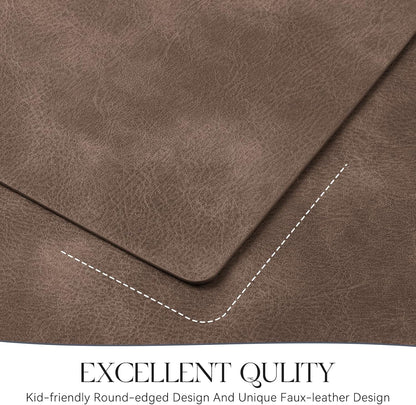 MOSAYT Vinyl Placemats Set of 6-12 X 17 Inch - Faux Leather 100% Waterproof Oil-Proof Wipeable PU Place Mats, Heat Resistant Reversible Table Mats for Kitchen, Dining, Outdoor, Reddish Brown