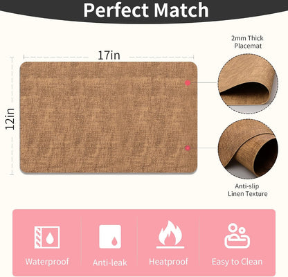 Maxpearl Faux Leather Placemats Set of 6 - Waterproof - Wipe Clean - Heat Resistant - Anti Slip Dining Table Place Mats, Suitable for Indoor & Outdoor Use, 17’’×12’’, Beige