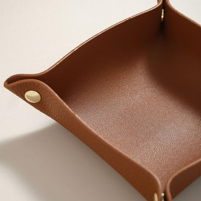 OLETHA Small Foldable Valet Tray, Travel Essentials for Women, Portable Catchall Organizer for Jewelry & Keys, for Hotel Nightstands, Home Office & Desk, Aesthetic Faux Leather, Light Taupe