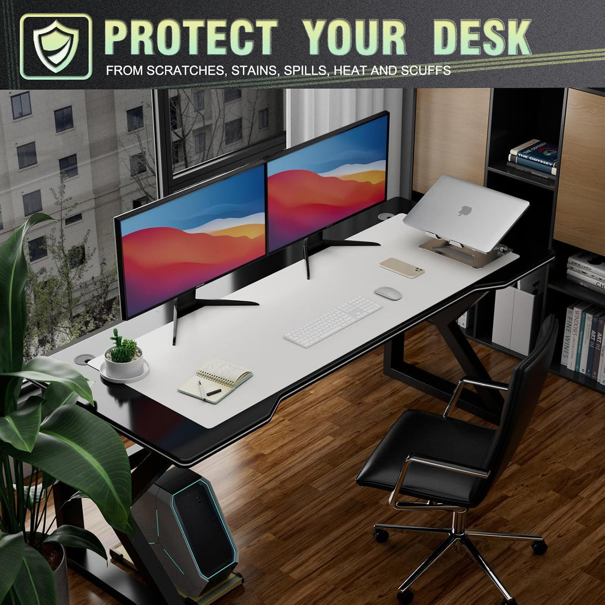 K KNODEL Large Office Leather Desk Mat, Mouse and Keyboard Pad, Computer and Laptop Mat, Desktop Protector and Cover, Writing Pad and Blotter (31.5"x15.7", Black)