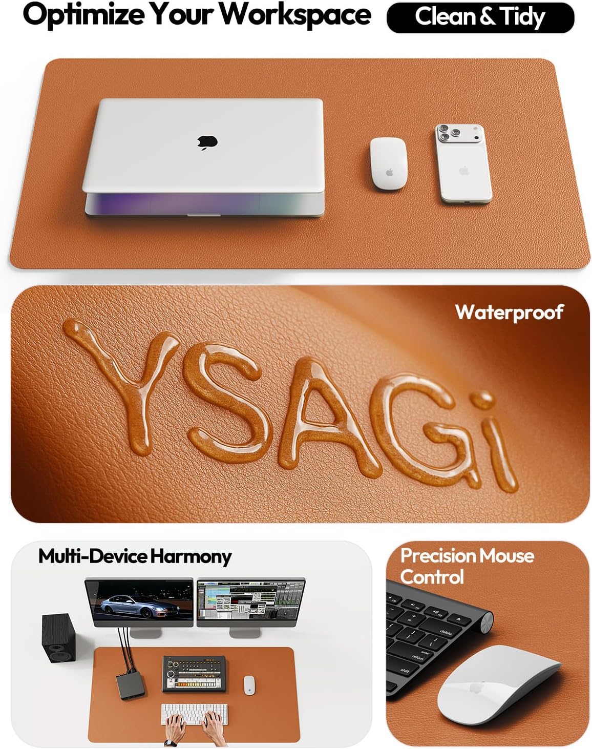 YSAGi Leather Desk Pad Protector, Office Desk Mat, Large Mouse Pad, Non-Slip PU Leather Desk Blotter, Waterproof Laptop Desk Writing Pad for Office and Home (23.6" x 13.8", Eggshell) - Colors A