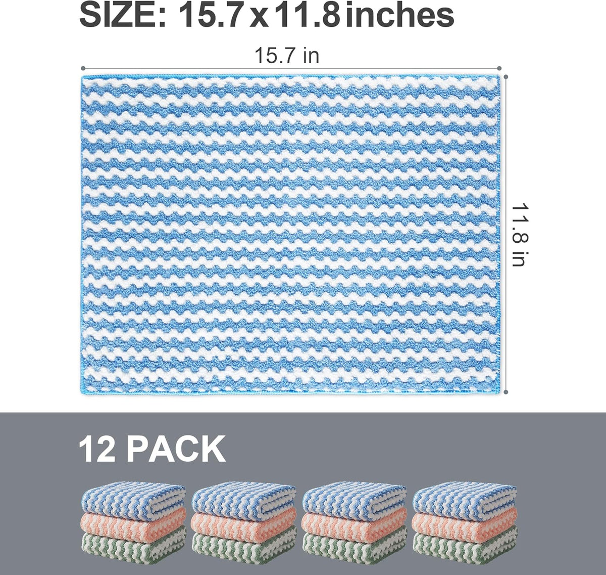 18 Pack Microfiber Cleaning Cloth, Kitchen Towels for Dish Drying Washing, Absorbent Streak Free Lint Free Rags for Cleaning, Reusable and Washable Towels - 10" x 10"