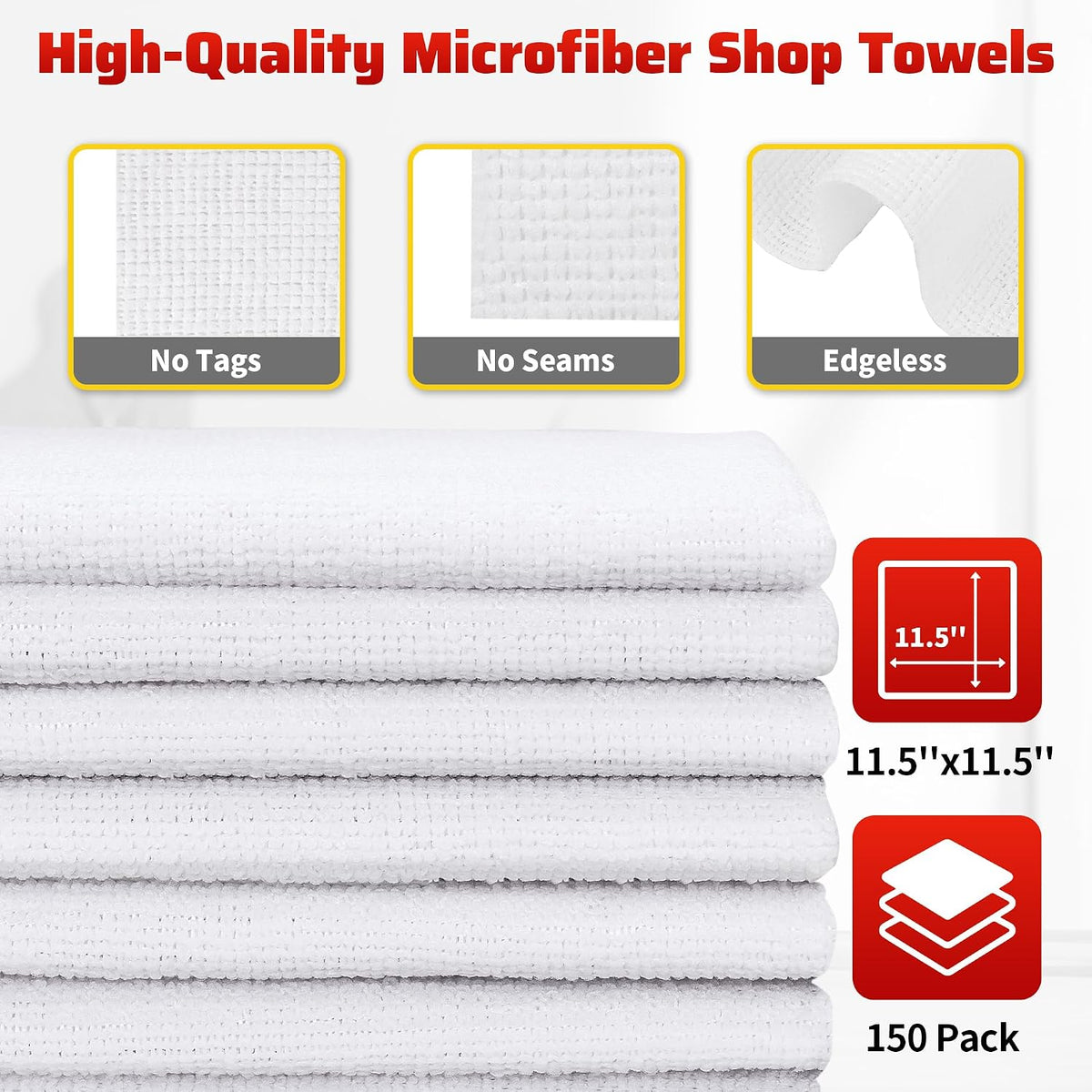 Microfiber Cleaning Cloth, Cleaning Rags Microfiber Towel Bulk Absorbent Lint-Free Wash Cloths, All-Purpose Shop Towels for Cars, Automotive, Garage, Home & Kitchen 11.5"*11.5"