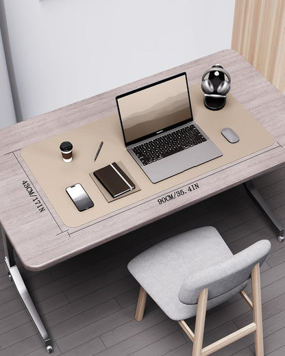 Double-Sided Desk Pad, 31.5"x15.7"Leather Desk Mat, Eco Cork Desk Pad Protector,Large Mouse Pad,Waterproof Desk Blotter for Office/Home(Coffee)