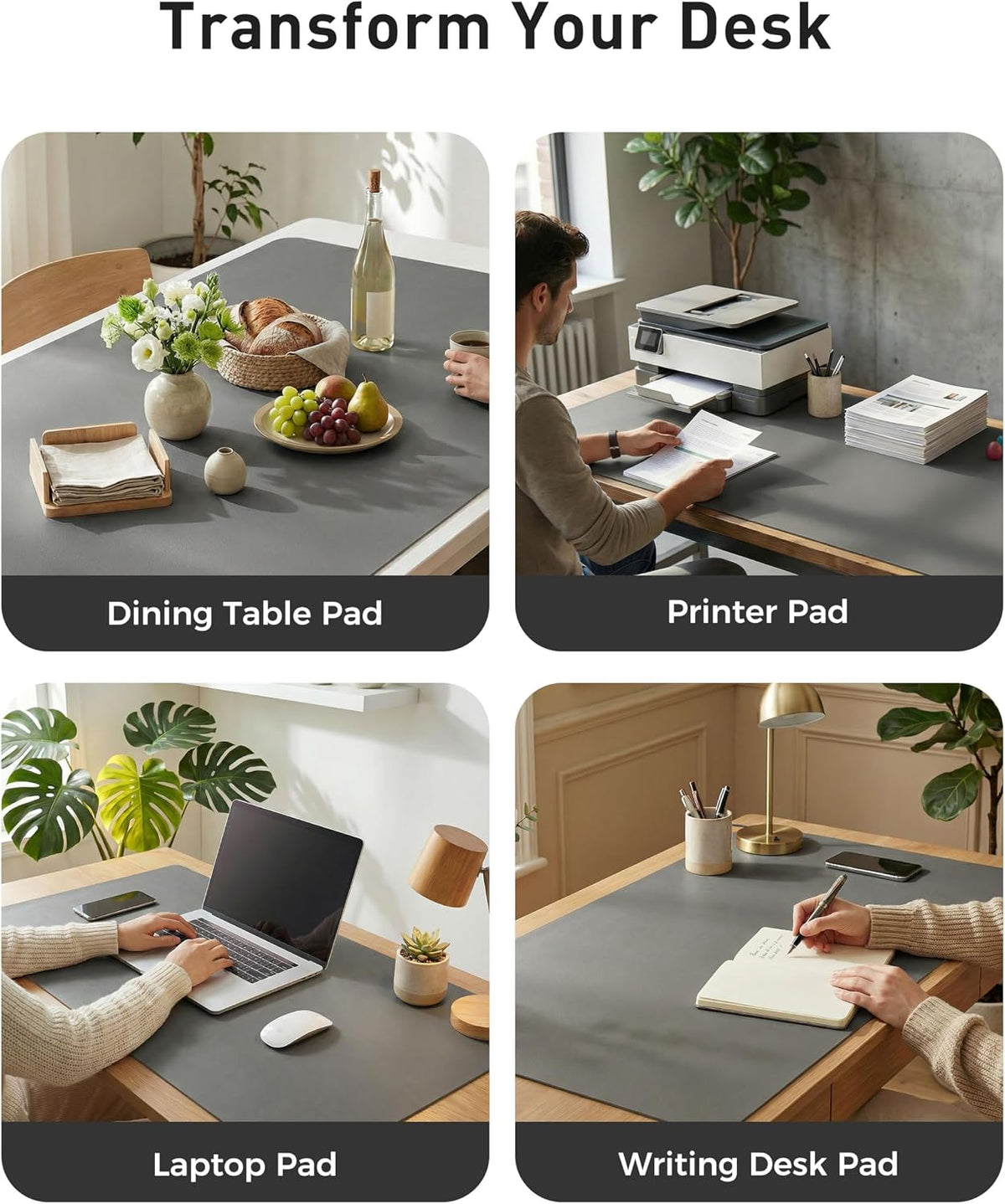 Aothia Leather Office Desk Pad Protector, Non-Slip PU Leather Desk Blotter, Waterproof Laptop Writing Mouse Pad for Office and Home, Black, 31.5" x 15.7" - Colors B