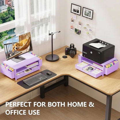 Desk Organizers and Accessories, Computer Monitor Stand Riser with Drawer and 2 Pen Holders, Printer & Laptop Stand, Office Desk Accessories & Workspace Organizers for Home Office Supplies, Black