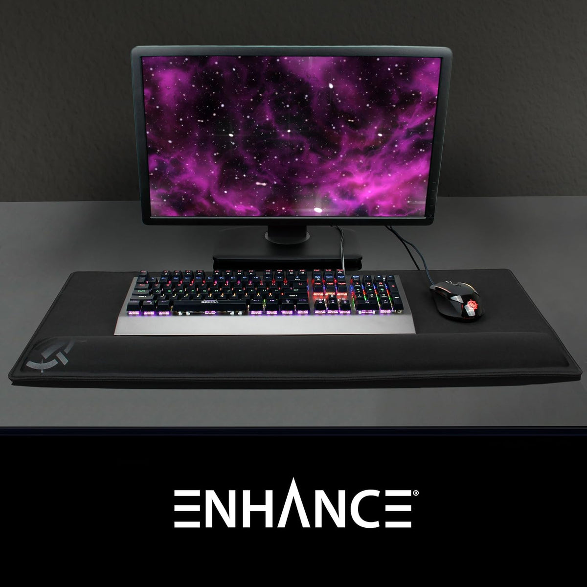 ENHANCE XXL Large Mouse Pad for Desk with 2XL Ergonomic Memory Foam Wrist Rest Support (31.5 x 13.78 x 1 inches) - Desk Pad with Anti-Fray Stitching & Soft Cushion Mat Surface, Designed in the U.S.