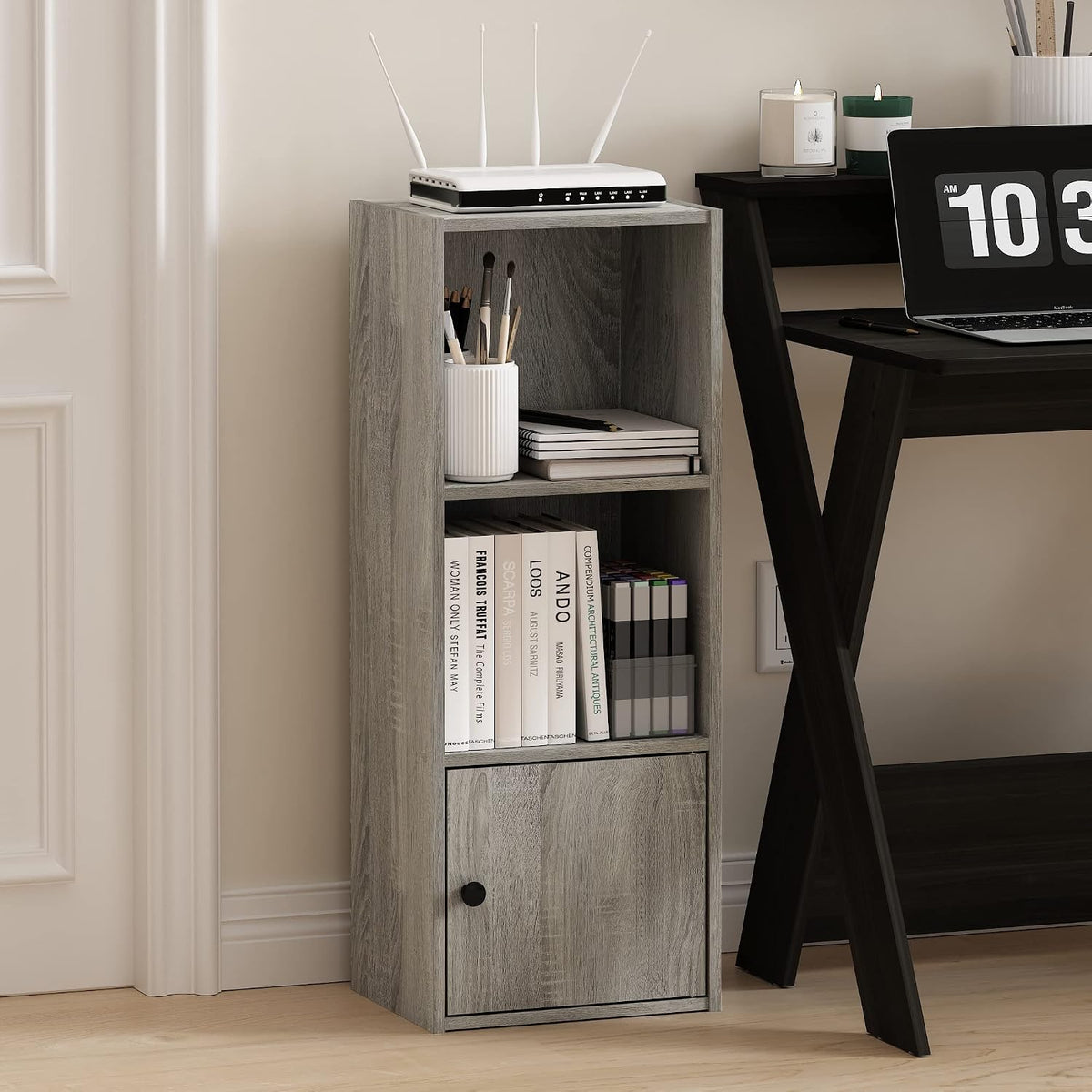 Furinno PASIR Book Shelf, 2-Tier Modern Bookshelf, Open Shelves Bookcase 9 x 12 x 21, Easy Assembly, for Living Room, Bedroom, Home Office, White