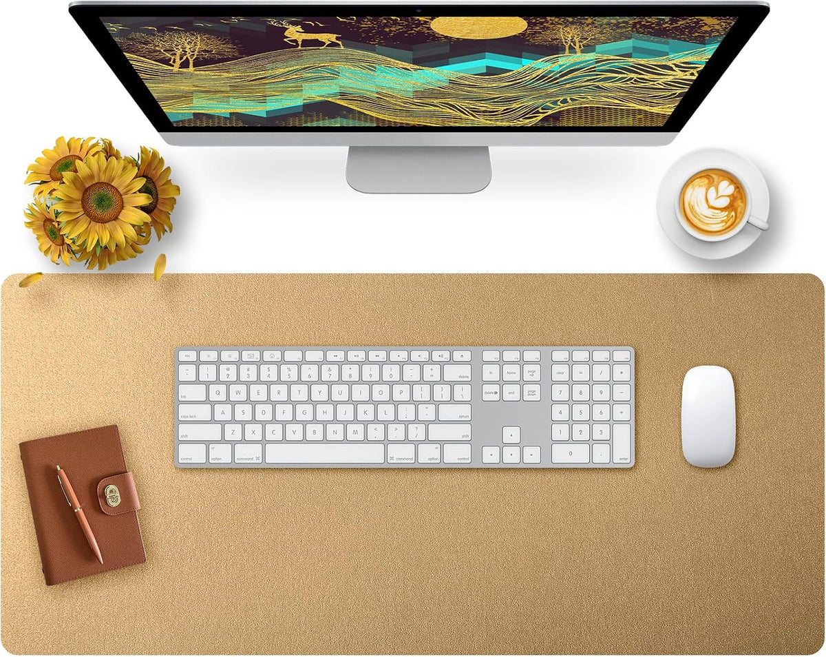 Bloss Leather Desk Pad and Keyboard Wrist Rest, Large Mouse Pad + Keyboard Pad+Mouse Wrist Support, Non-Slip Desk Mat Protector for Office, Home(31.5×15.7 Inches,Beige) - Colors A