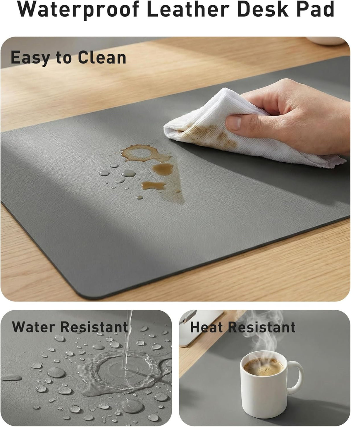 Aothia Leather Office Desk Pad Protector, Non-Slip PU Leather Desk Blotter, Waterproof Laptop Writing Mouse Pad for Office and Home, Black, 31.5" x 15.7" - Colors B