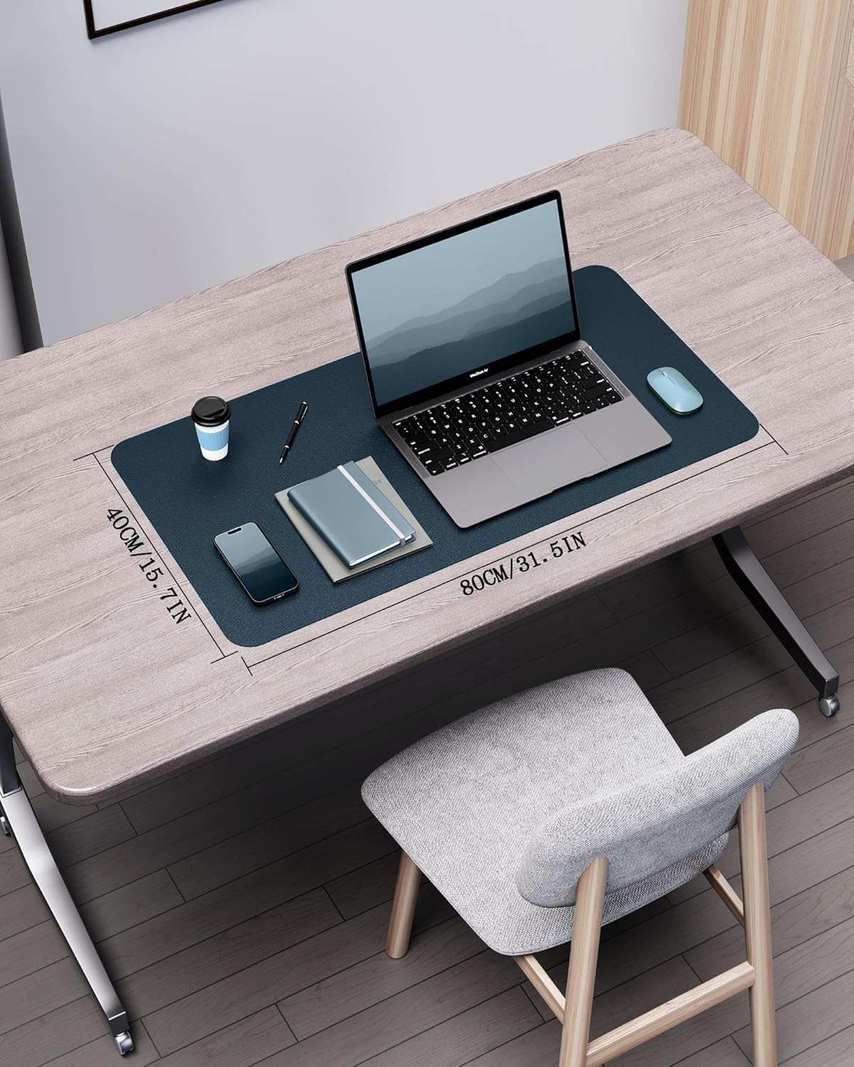 Double-Sided Desk Pad, 31.5"x15.7"Leather Desk Mat, Eco Cork Desk Pad Protector,Large Mouse Pad,Waterproof Desk Blotter for Office/Home(Coffee)