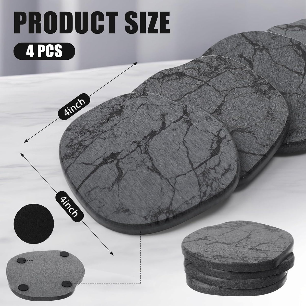 Diatomaceous Earth Coasters Set of 4，Cool Absorbent Quick-Dry Drink Coasters for Desks, Cute Modern Stone Design with Stylish White Aesthetic (4, White)