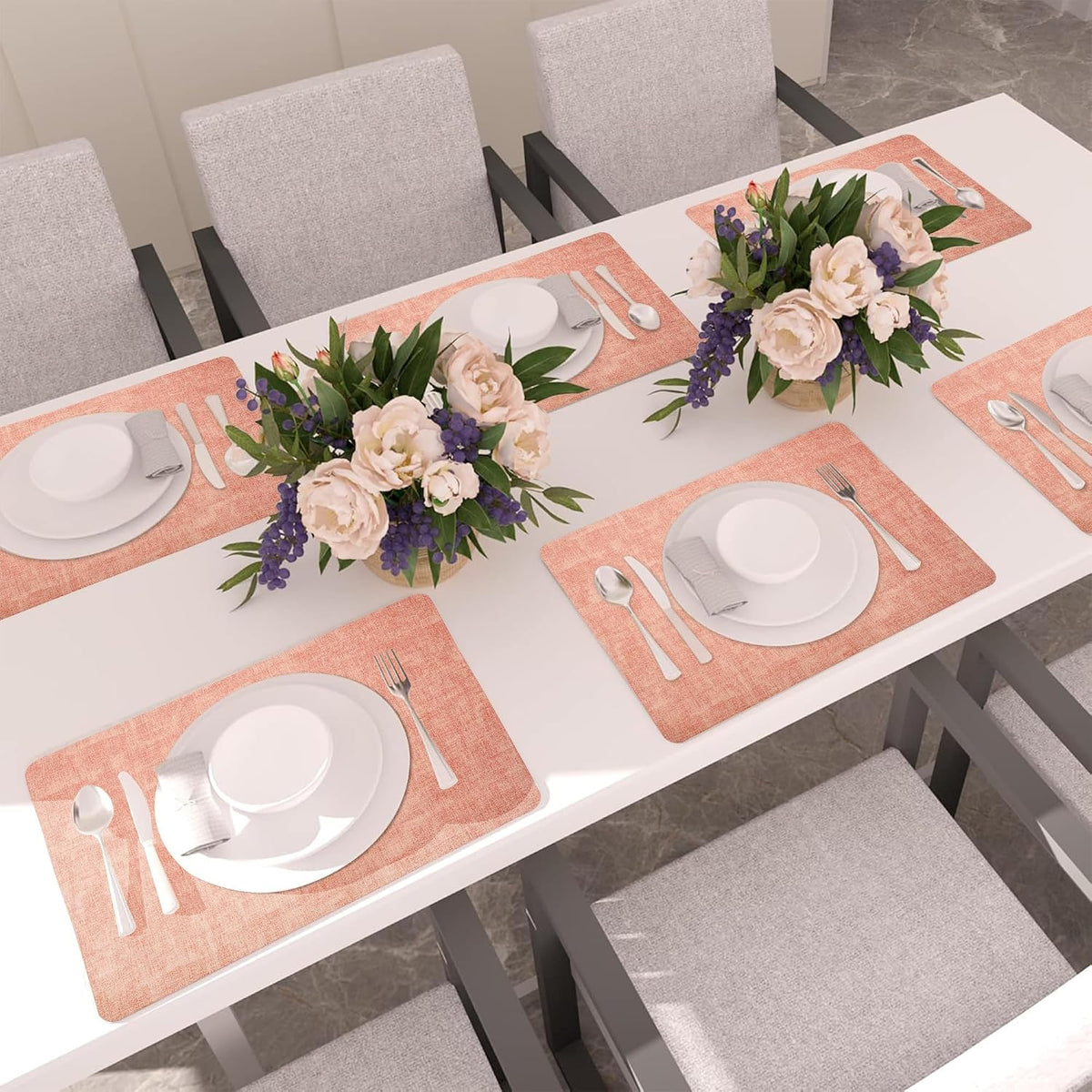 Maxpearl Faux Leather Placemats Set of 6 - Waterproof - Wipe Clean - Heat Resistant - Anti Slip Dining Table Place Mats, Suitable for Indoor & Outdoor Use, 17’’×12’’, Beige