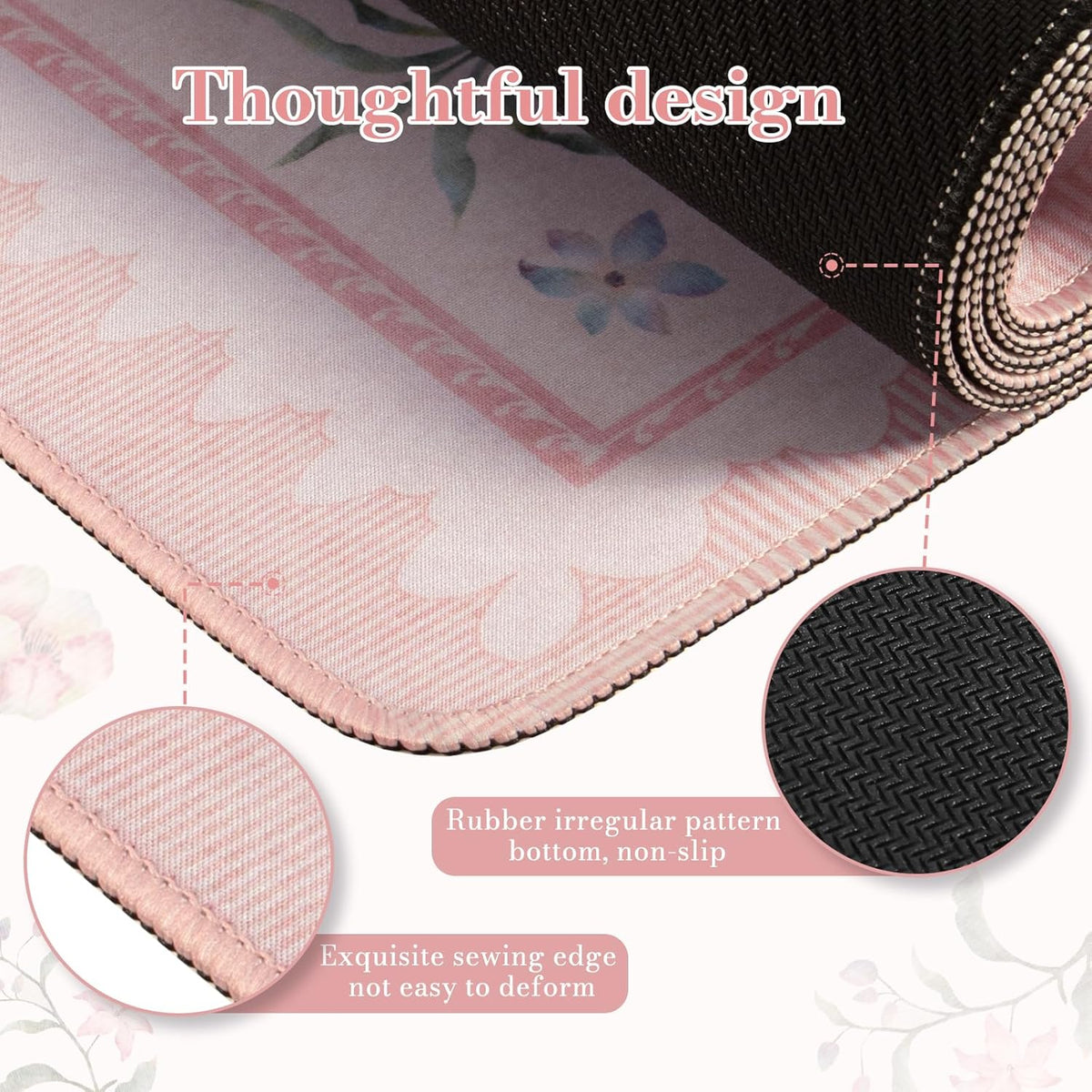 Desk Mat,Mouse Pad for Office Desk,35.4x15.7in,Pink Flowers