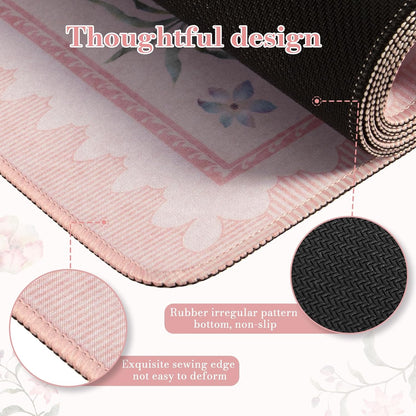 Desk Mat,Mouse Pad for Office Desk,35.4x15.7in,Pink Flowers
